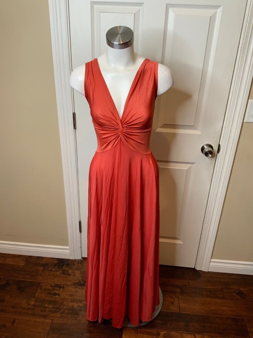 Olga Bodysilk Vintage Orange Twisted Maxi Slip Dress, Size L
